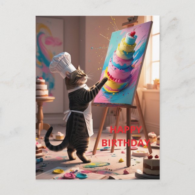 Postale Carte de vœux joyeux anniversaire gâteau de chat d (Devant)