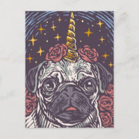 Carte de vœux licorne pug anniversaire
