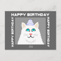 Carte de vœux pour chat blanc duveteux d'anniversa