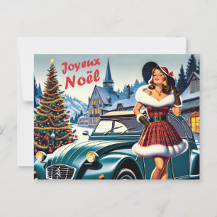 Postale carte de voeux vin joyeux noël citroën 2CV 