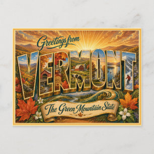 Postale Carte de voeux vintage du Vermont issue d'une cart