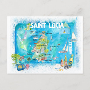 Postale Carte de voyage des Caraïbes illustrée de Sainte-L