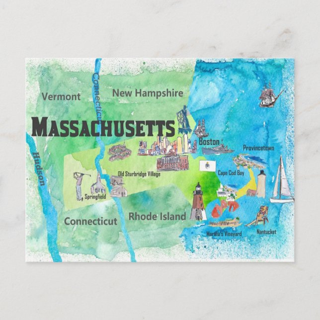 Postale Carte de voyage du Massachusetts (Devant)