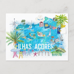 Postale Carte de voyage illustrée des îles des Açores Port