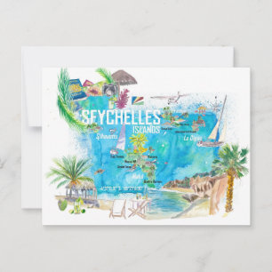 Postale Carte de voyage illustrée des îles Seychelles
