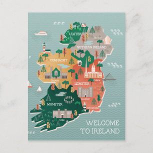 Postale Carte de voyage Irlande   Points de repère et vill