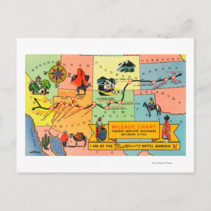 Postale Carte des emplacements des hôtels Fred HarveyCA à 