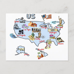 Postale carte des Etats-Unis, attractions, monuments, gran