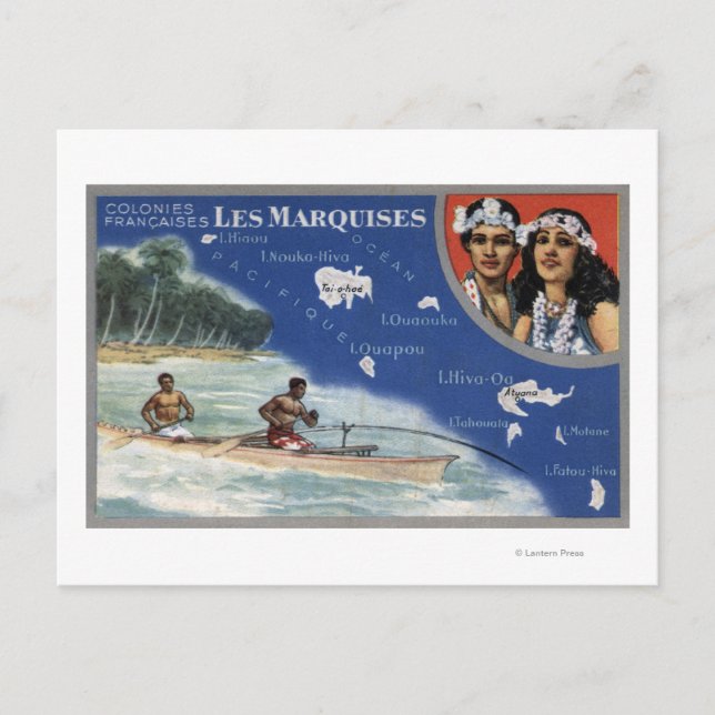 Postale Carte des îles, autochtones en canoë (Devant)