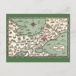 Postale Carte des lacs de Madison Wisconsin