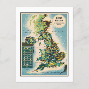 Postale Carte des ressources de la Grande-Bretagne vintage