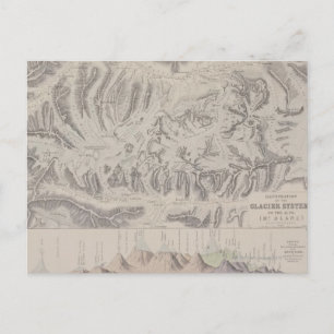 Postale Carte des systèmes glaciaires des Alpes