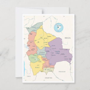 Postale Carte détaillée de la Bolivie