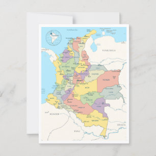 Postale Carte détaillée de la Colombie