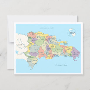 Postale Carte détaillée de la République Dominicaine
