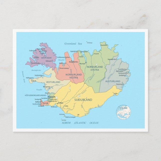 Postale Carte détaillée de l'Islande (Devant)