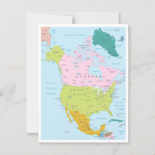 Postale Carte détaillée du continent nord-américain