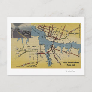 Postale Carte détaillée du tunnel du pont Norfolk-Portsmou