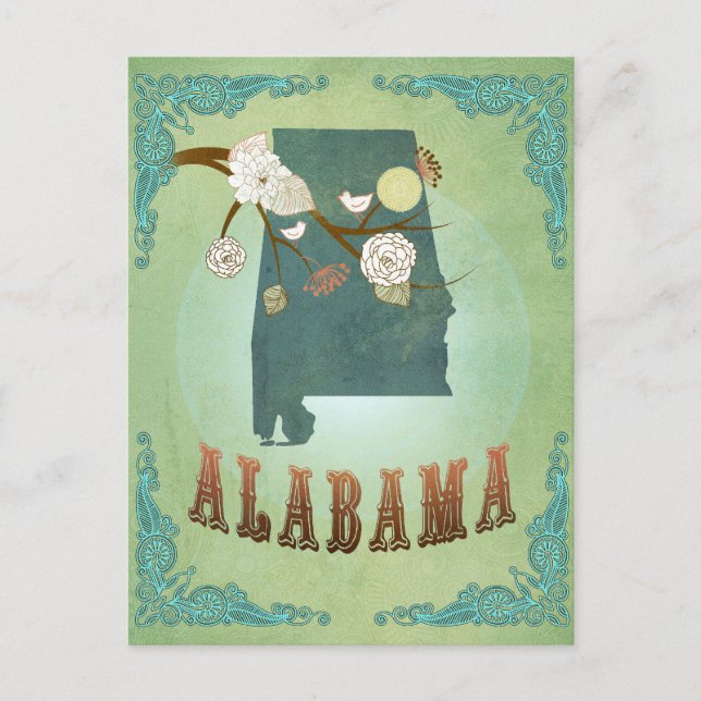 Postale Carte d'état de l'Alabama - vert (Devant)