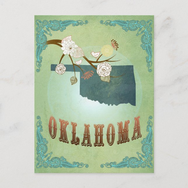 Postale Carte d'état de l'Oklahoma - Vert (Devant)