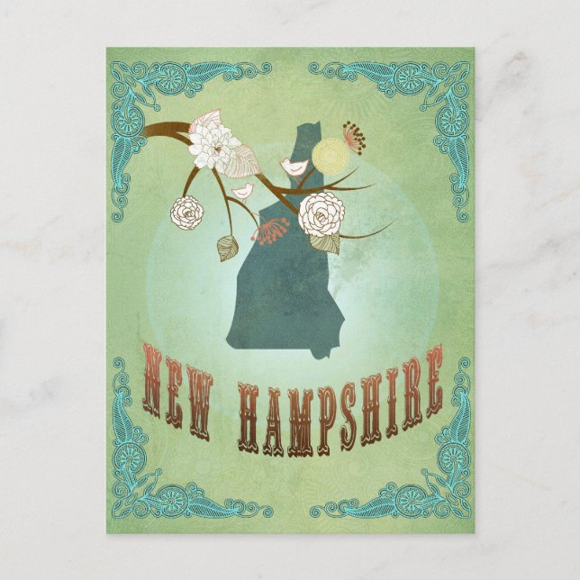 Postale Carte d'état du New Hampshire - Vert (Devant)