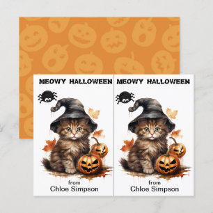 Postale Carte d'Halloween de sorcière Kitty Cat School