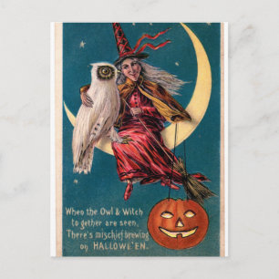 Postale Carte d'Halloween vintage avec sorcière !