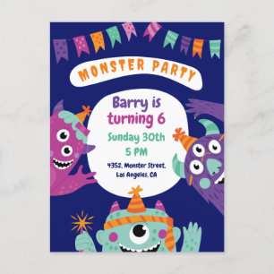 Postale Carte d'invitation Anniversaire des monstres migno
