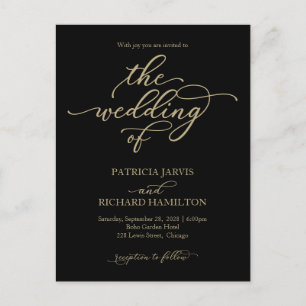 Postale Carte d'invitation de mariage noire avec calligrap