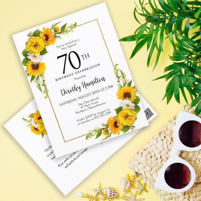 Postale Carte d'invitation pour les 70 ans Sunflower Daisy (Great design at an affordable price.)