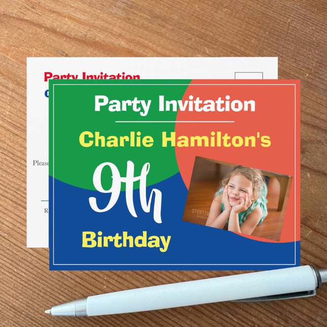Postale Carte d'invitation pour un 9e anniversaire avec ph (Créateur téléchargé)