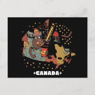 Postale Carte drôle du Canada Castor Hockey Toque