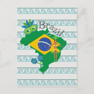 Postale Carte du Brésil avec drapeau brésilien