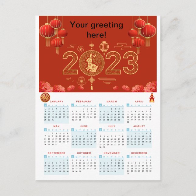 Postale Carte du calendrier chinois du Nouvel An 2023 Rabb (Devant)