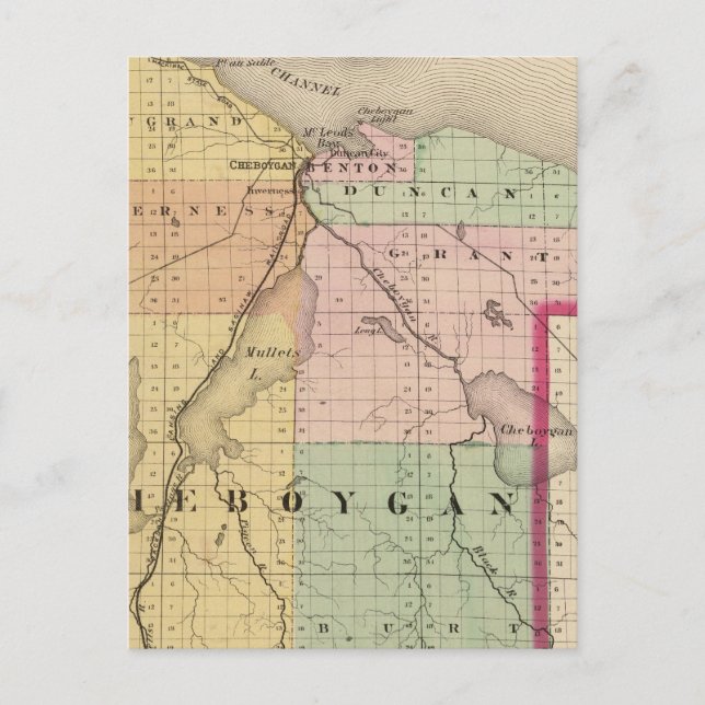 Postale Carte du comté de Cheboygan, Michigan (Devant)