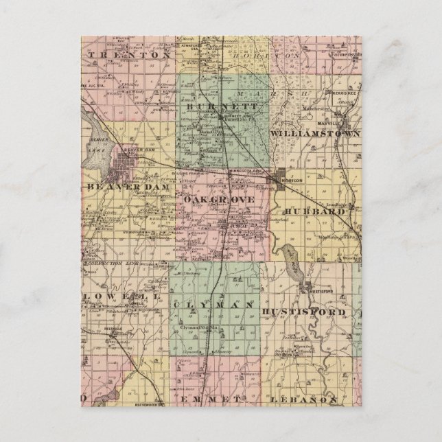 Postale Carte du comté de Dodge, État du Wisconsin (Devant)