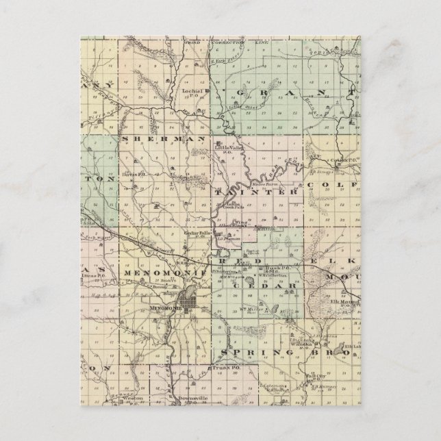 Postale Carte du comté de Dunn, État du Wisconsin (Devant)