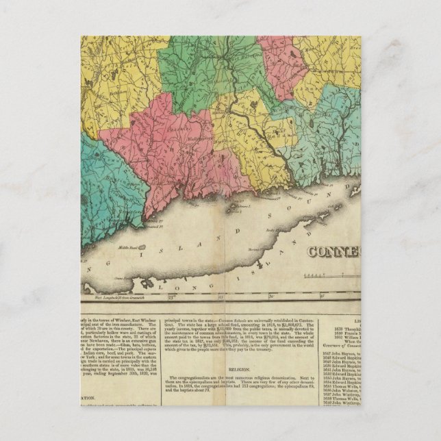 Postale Carte Du Connecticut (Devant)