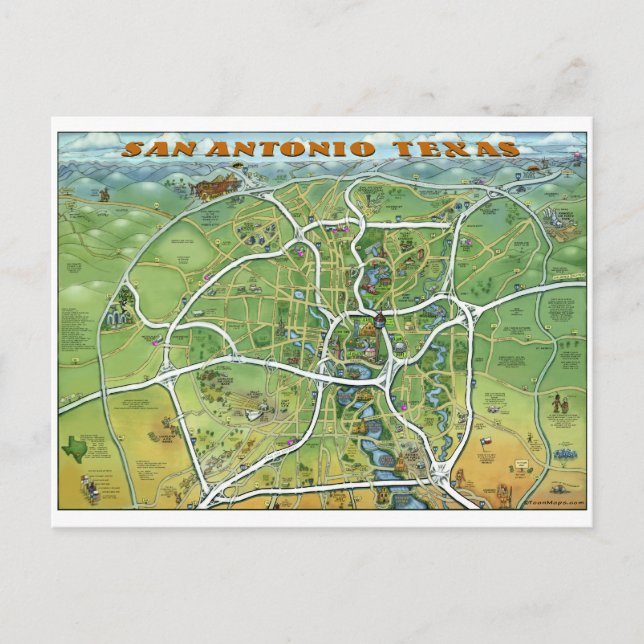 Postale Carte du dessin animé de San Antonio Texas (Devant)