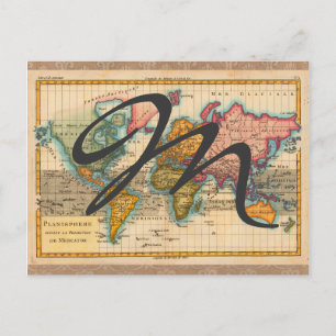 Postale Carte du Monde 1700s Antique Continents