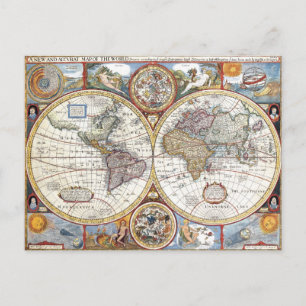 Postale Carte du monde à double hémisphère du XVIIe siècle
