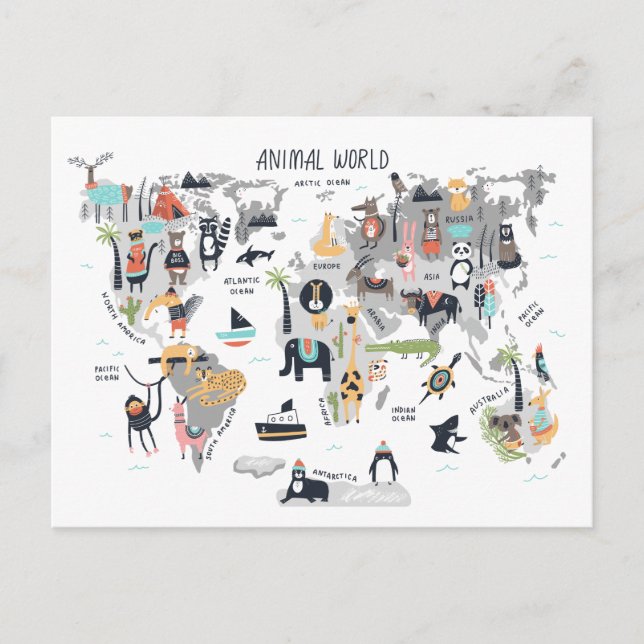 Postale Carte du monde animal (Devant)
