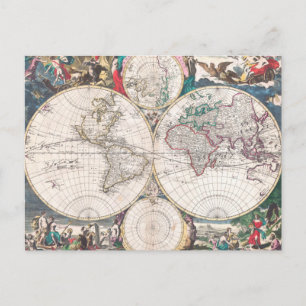 Postale Carte du monde antique à double hémisphère
