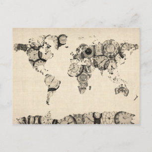 Postale Carte du Monde Carte des Anciennes Horloges