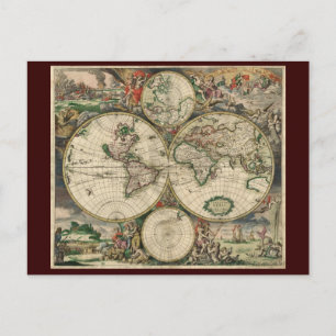Postale Carte du monde de Gerard Van Schagen, 1689