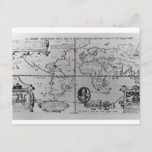 Postale Carte du monde détaillant les expéditions