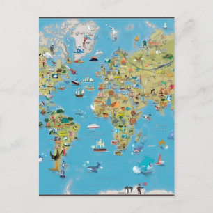 Postale Carte du monde du dessin animé