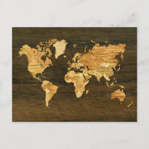 Postale Carte du monde en bois