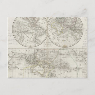 Postale Carte du monde en deux hémisphères