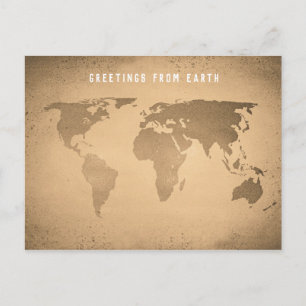 Postale Carte du monde vintage, salutations de la terre